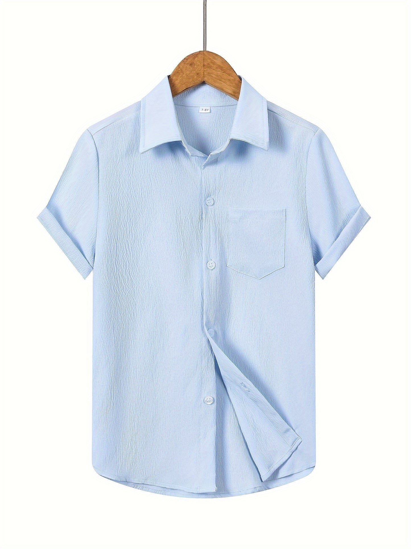 Boys' Casual Short Sleeve Solid Color Shirt with Stretch Fabric