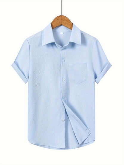 Boys' Casual Short Sleeve Solid Color Shirt with Stretch Fabric