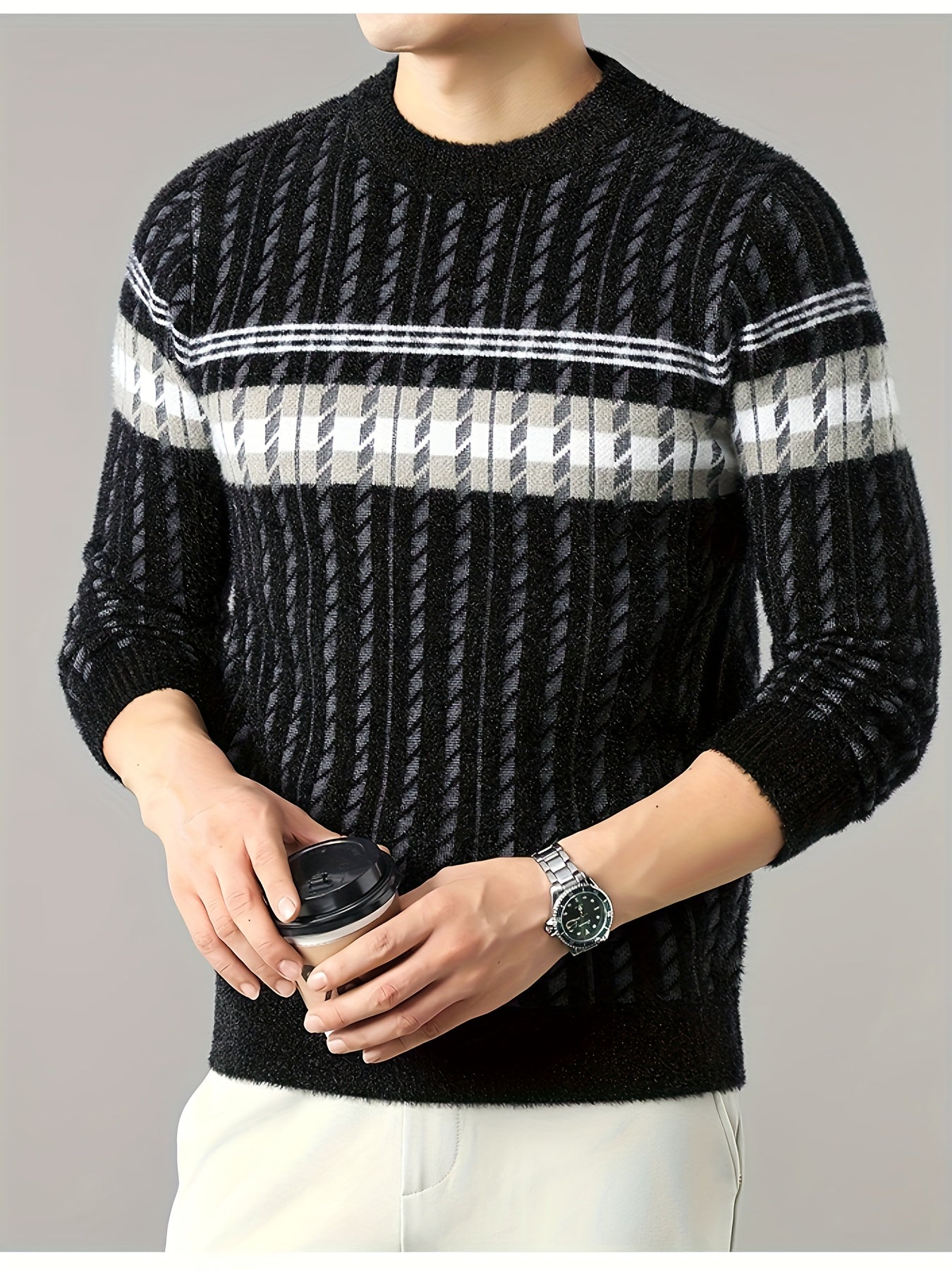 Men'S Stylish Thick Knit Sweater for Autumn And Winter, a New Casual Pullover for Warmth