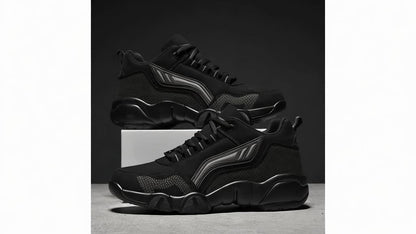 Men's Casual Sporty Sneakers - High Quality PU Upper, Non-Slip Rubber Sole with Cushioned Comfort  Inner Arch Support, Low-Top Lace-Up Design for All-Day Wear (Black/White) - Spring/Fall/Winter Seasonal Versatility, Comforta