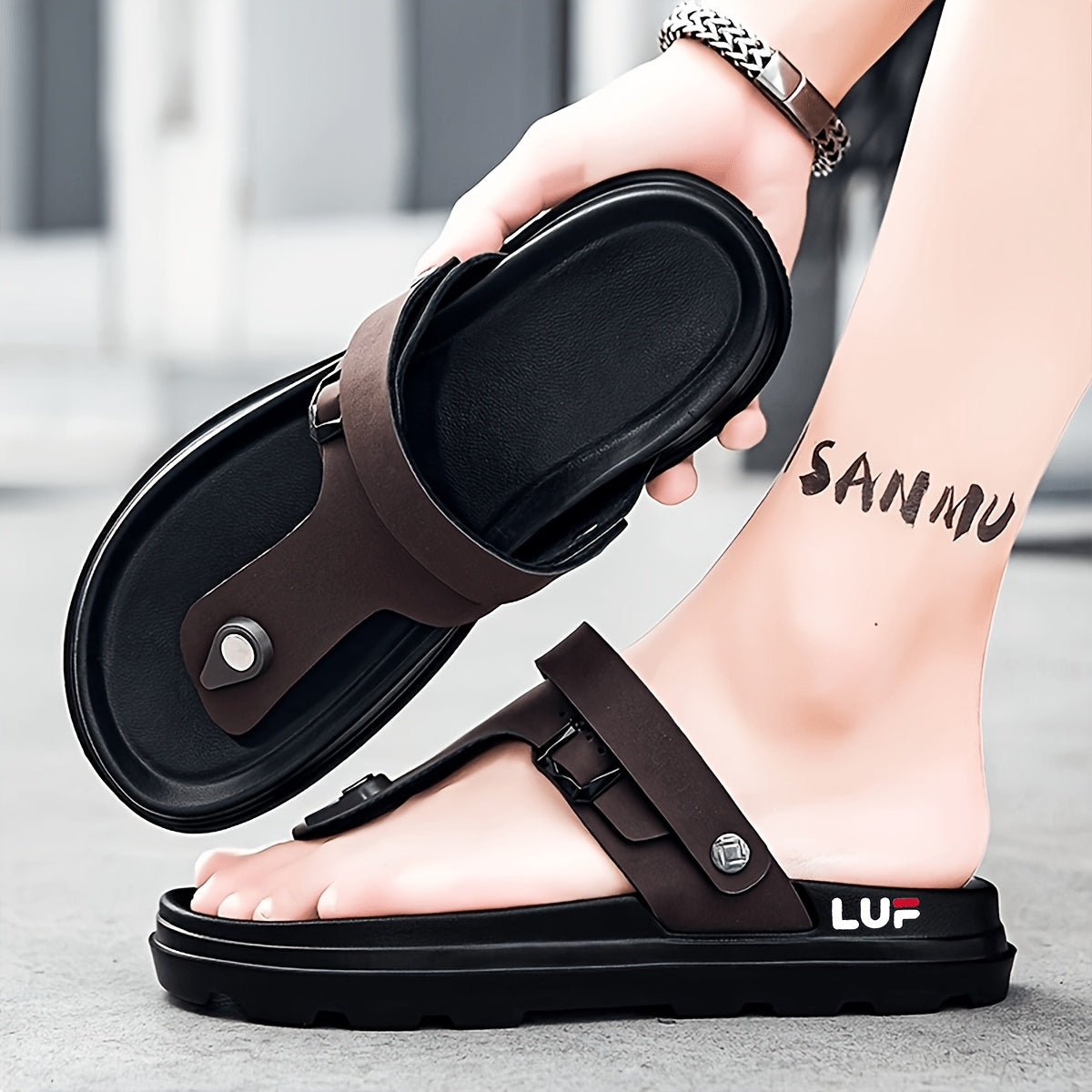 Men's Comfortable Brown & Black EVA Slip-On Casual Slides