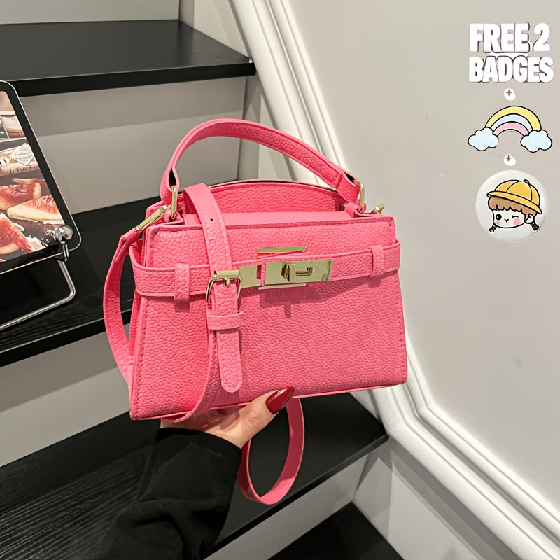 Women’s Solid Color PU Crossbody Bag with Adjustable Strap