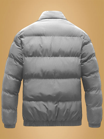 Men's Heavy-Duty Thermal Jacket - Winter Outerwear with Stand Collar & Full-Length Zipper Closure, Black/White Coat with Lettering - Machine Washable Cold Weather Jacket for Men (Casual & Formal) - Ideal for Skiing, Snowboard