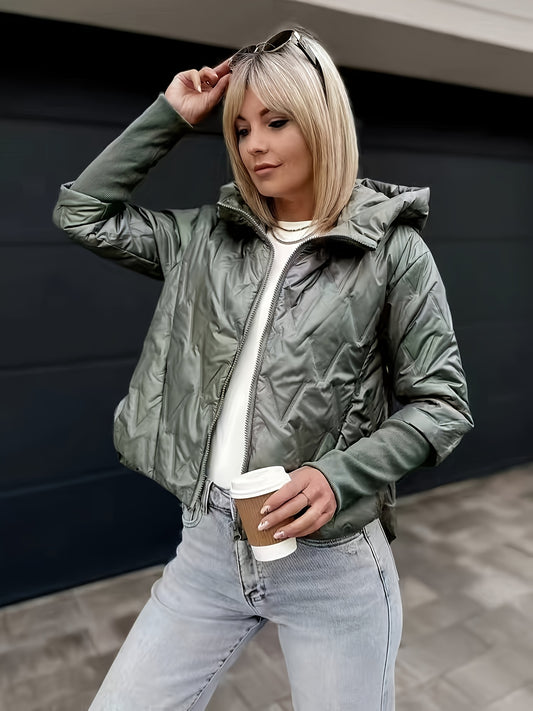 Women'S Lightweight Hooded Zip-Up Jacket - Casual Long Sleeve, Solid Color, Warm & Stylish for Fall/Winter, Perfect for Casual Attire, Casual Winter Wear | Hooded Zipper Jacket | Zippered Jacket