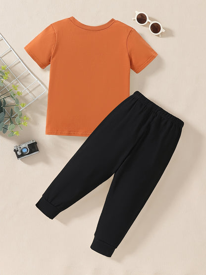 Boys' Casual Cotton T-Shirt and Pants Set with Doll Print