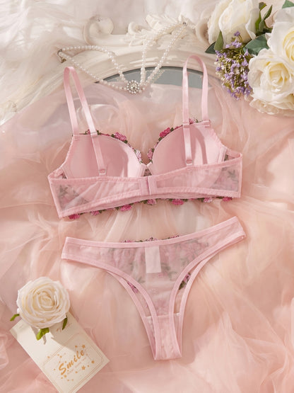 Women's Floral Embroidered Lingerie Set - Elegant Bra & Panties