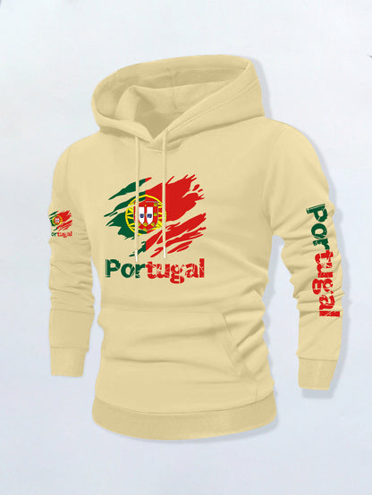 Men’s Portuguese Flag Casual Hoodie with Kangaroo Pocket