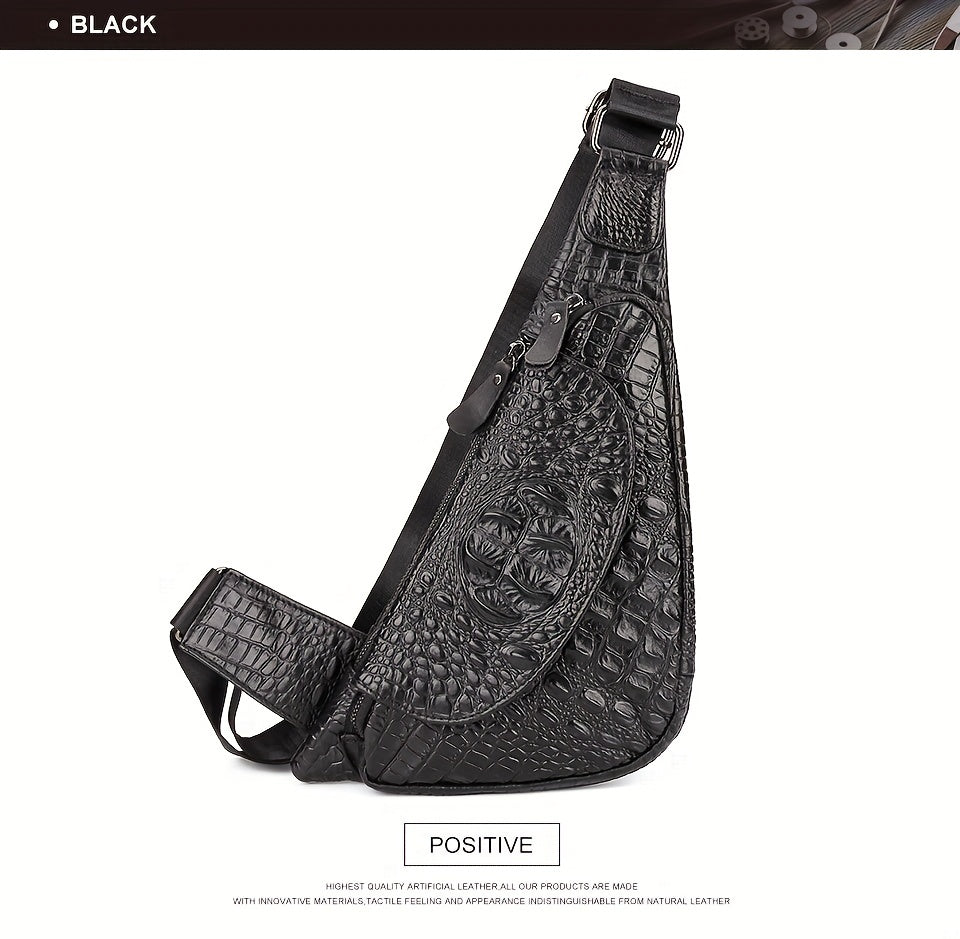 HUMERPAUL Men'S Casual Brown Leather Crossbody Bag with Alligator Print - Adjustable Strap, Multi-Compartment, Everyday Commute Shoulder Bag, Everyday Bag   Casual Style Bag   Adjustable Strap Bag