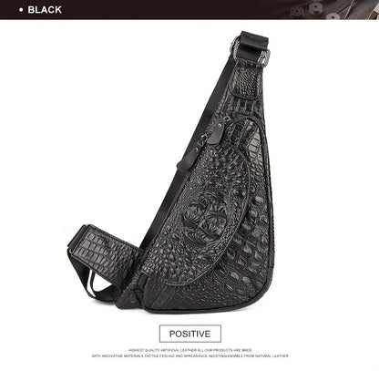 HUMERPAUL Men'S Casual Brown Leather Crossbody Bag with Alligator Print - Adjustable Strap, Multi-Compartment, Everyday Commute Shoulder Bag, Everyday Bag   Casual Style Bag   Adjustable Strap Bag
