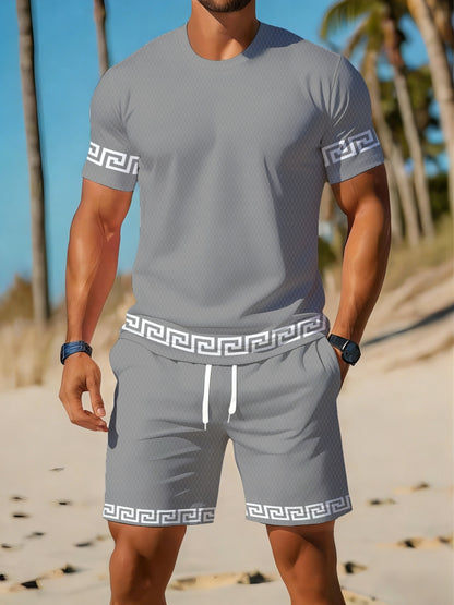 Men's Casual Sportswear Set - Breathable T-Shirt & Shorts