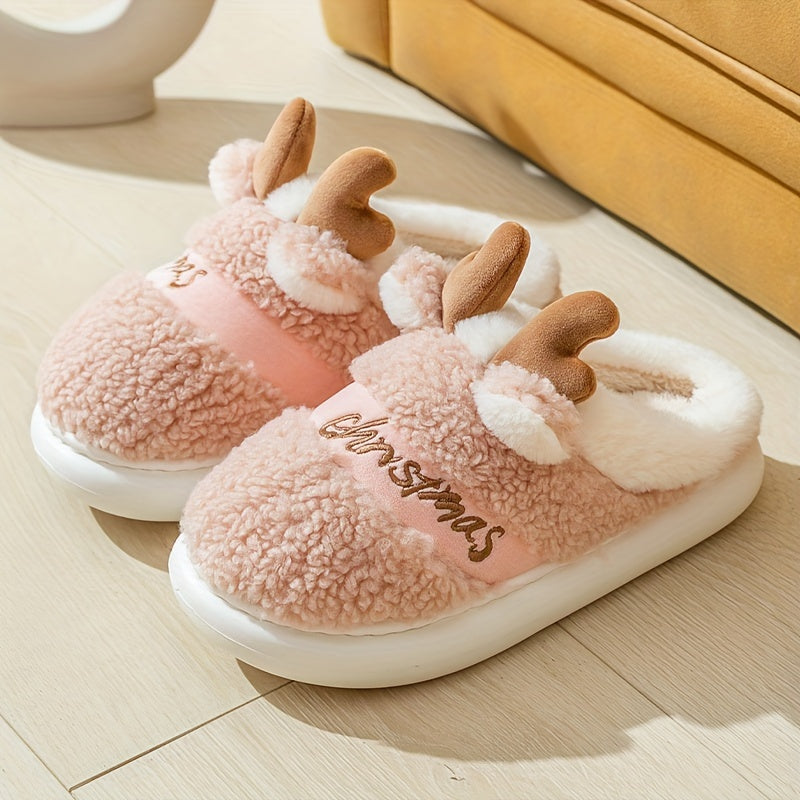 New Slippers for Winter Couples: A Pair of Home Fur, Thickened, Indoor Anti slip, Warm, Silent Plush Slippers for Men and Women's Home Christmas