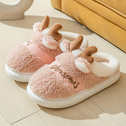 New Slippers for Winter Couples: A Pair of Home Fur, Thickened, Indoor Anti slip, Warm, Silent Plush Slippers for Men and Women's Home Christmas