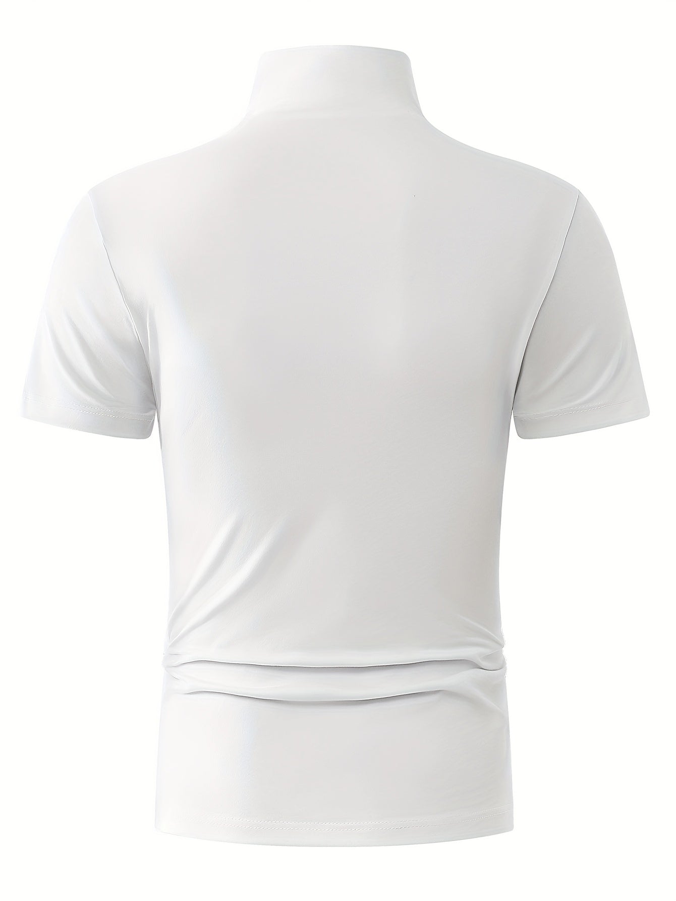 Men's Summer New Basic Solid Color Fashion Simple High-End Casual Sport Comfortable High-Neck Short-Sleeve Top - ayq