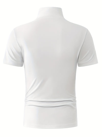 Men's Summer New Basic Solid Color Fashion Simple High-End Casual Sport Comfortable High-Neck Short-Sleeve Top - ayq
