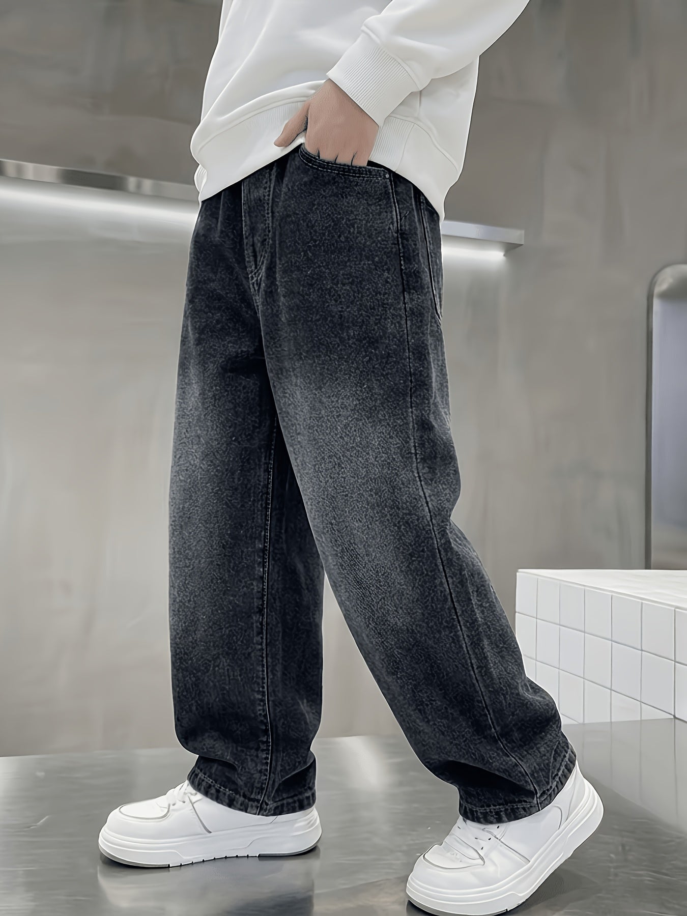 Boys' Casual Cotton Blend Jeans Straight Fit for Spring/Fall
