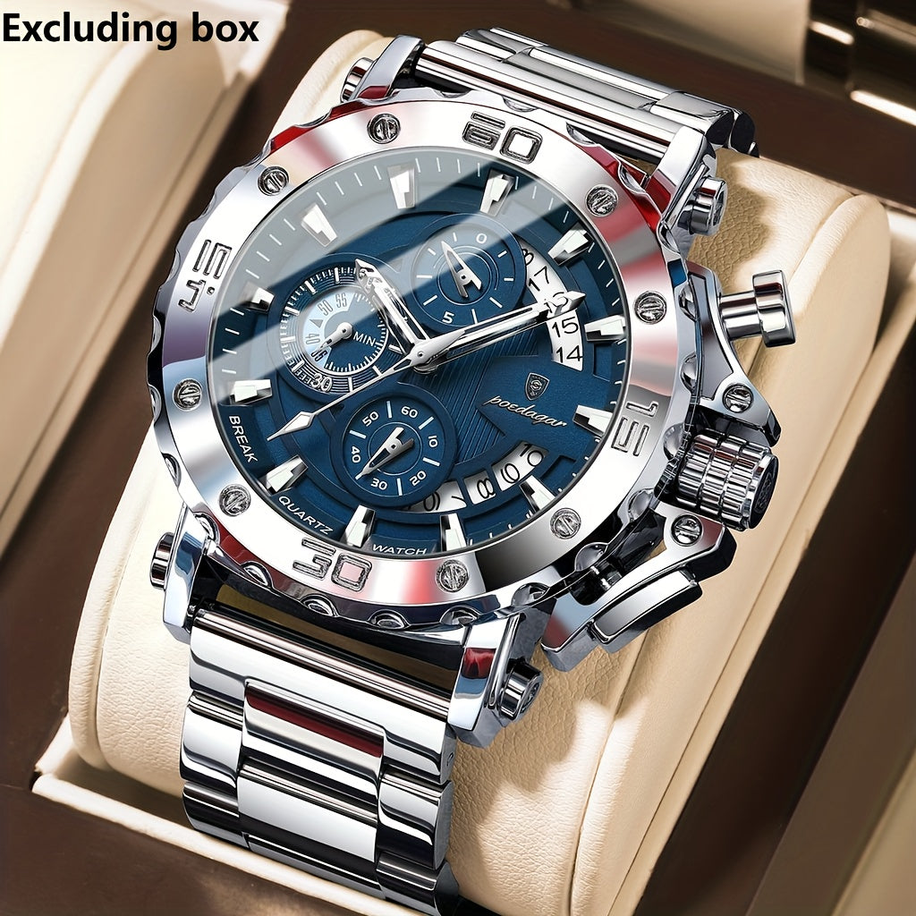 POEDAGAR Luxury Business Calendar Multi functional Waterproof Sports Men's Quartz Watch, Sports Wristwatch, Business Timepiece, Elegant Watch, Sleek Design, Precision Movement, Durable Construction, Wristwatch for Men, Quartz