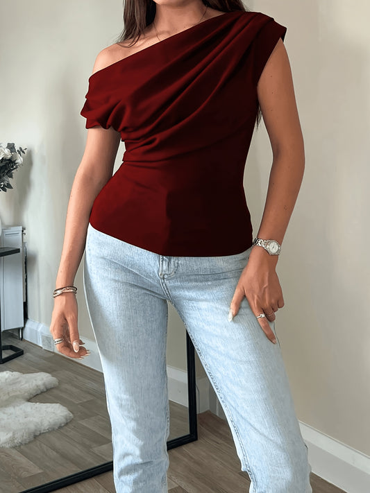 Slim Fit Off-Shoulder Casual Polyester Top for Women