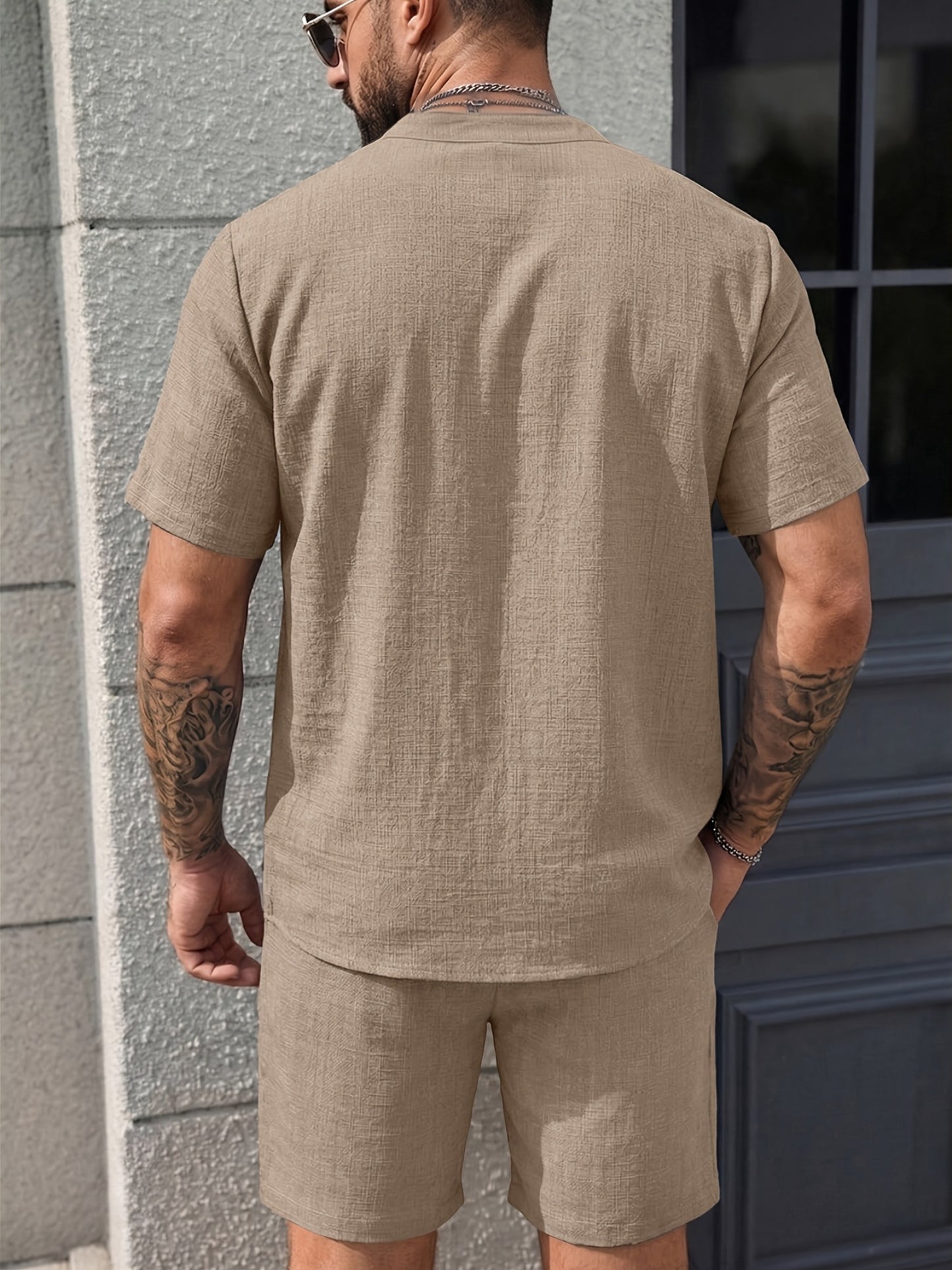 Men's Summer Casual 2-Piece Set Short Sleeve Shirt & Shorts