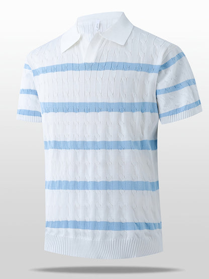 Men's Summer Polo Shirt Striped Knit Casual Short Sleeve