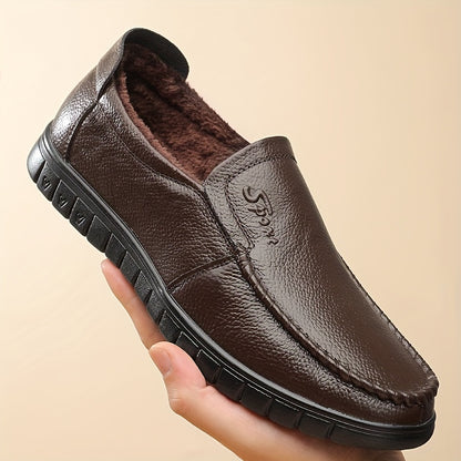Men's Fuzz-lined Loafer Shoes, Comfy Non-slip Slip On Shoes, Men's Footwear, Fall And Winter