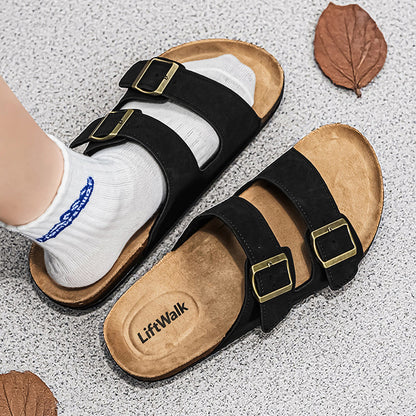 Men's Casual Outdoor Slip-On Sandals with Cork Sole and Double Buckles