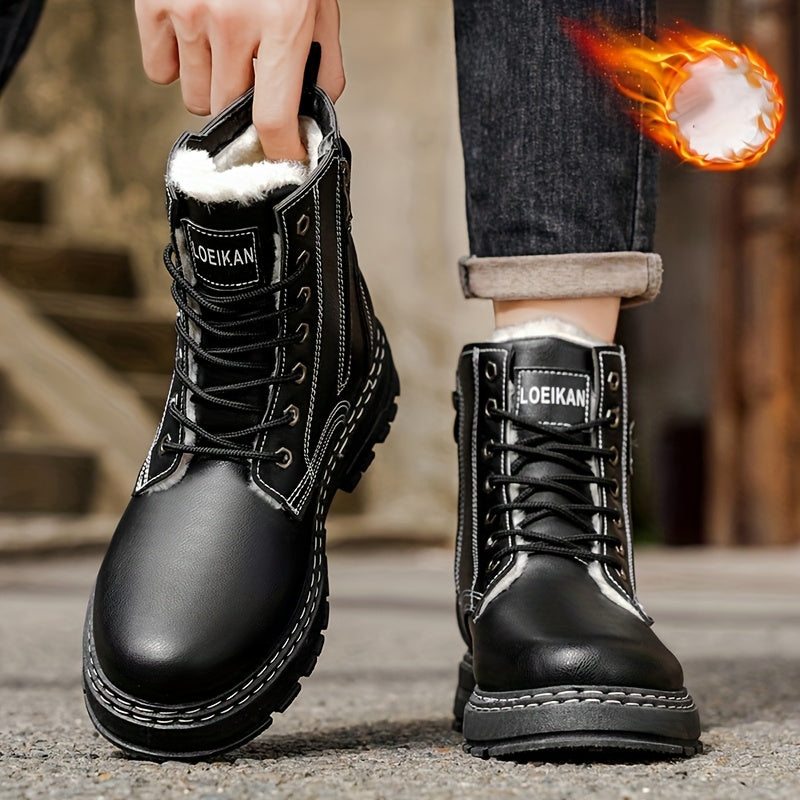 Men'S Insulated And Thickened Winter Snow Boots on, Perfect for Outdoor Camping, Fishing, And Hunting.