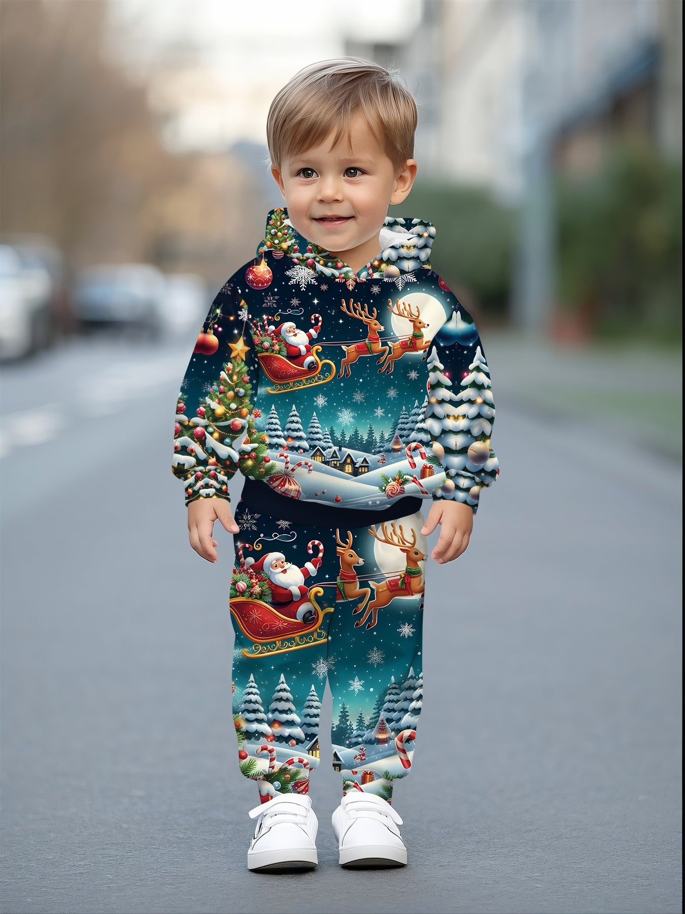 2pcs Boys' Christmas Outfit Set with Snowman & Gingerbread for Man Print Hooded Sweatsuit & Snowflake Pants - Cozy Winter Clothes for to 5 Years, Machine Washable Soft Fabric, Ideal Christmas Gift for Boys (Winter Party & Cas