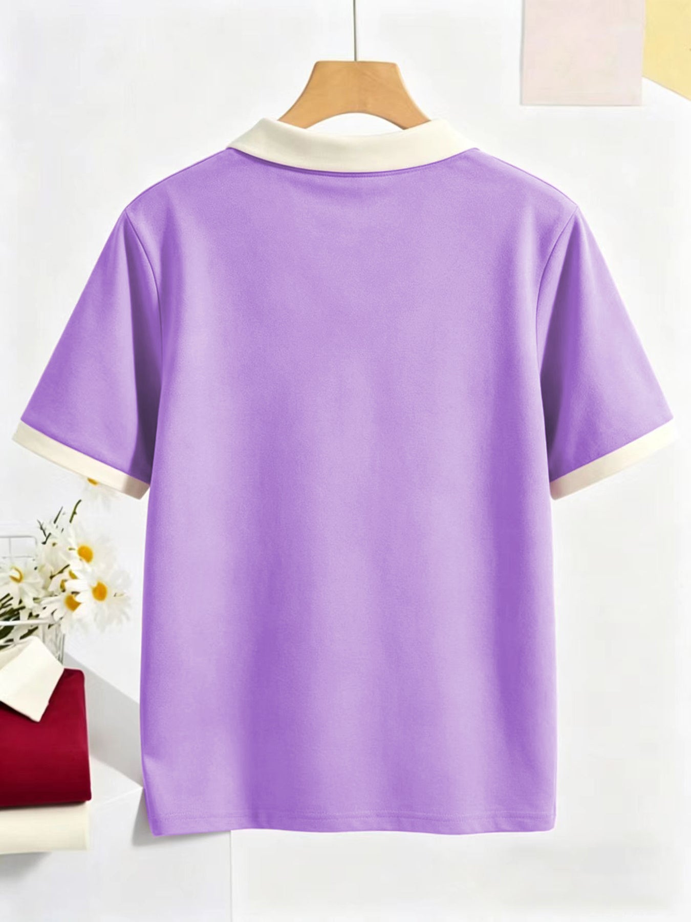 Women's Casual Loose-Fit Polo T-Shirt in Solid Colors