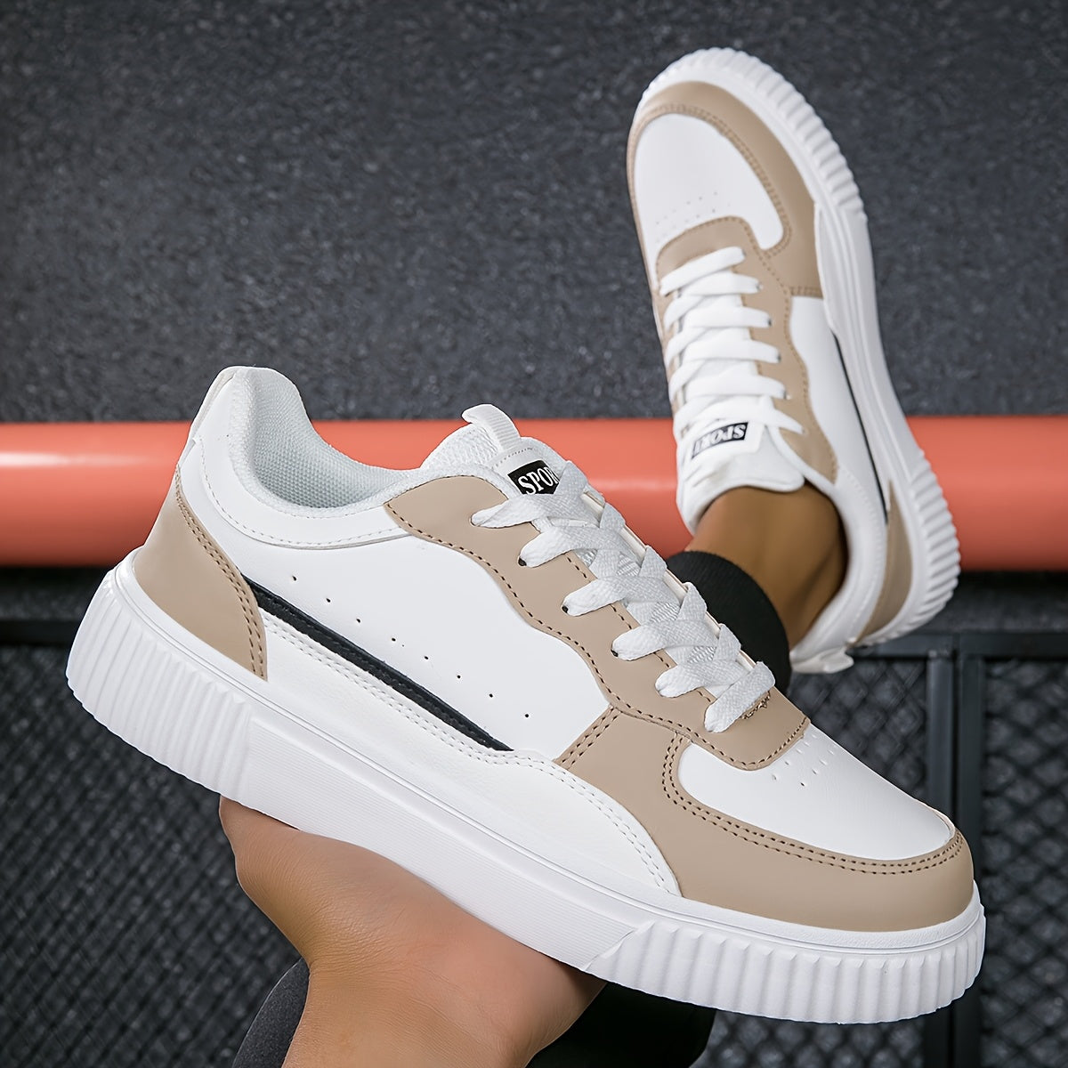 Women's White Sneakers with Color Accents, Soft Insole, Breathable