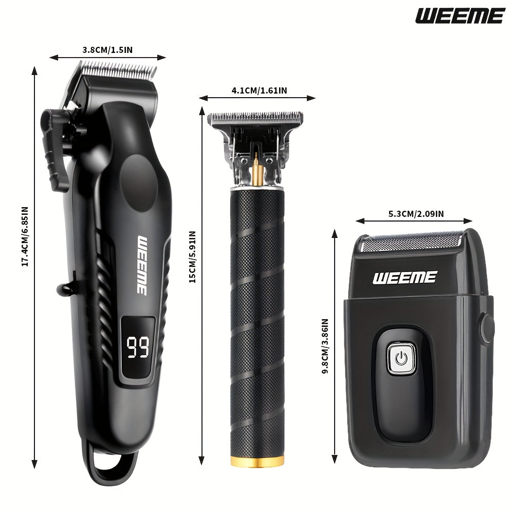 WEEME 2pcs/3pcs Men's grooming suit Multi-function electric hair clipper shaver trimmer alloy steel head three-gear adjustment USB fast charging LCD power display household travel car must-have gift for husband, boyfriend and