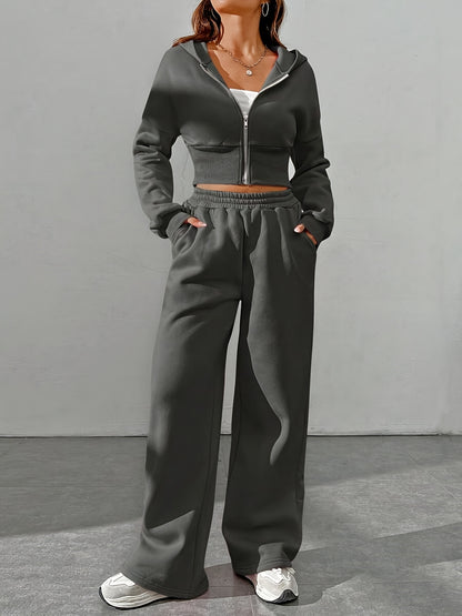 Women's Casual 2-Piece Polyester Hoodie and Sweatpants Set - ayq