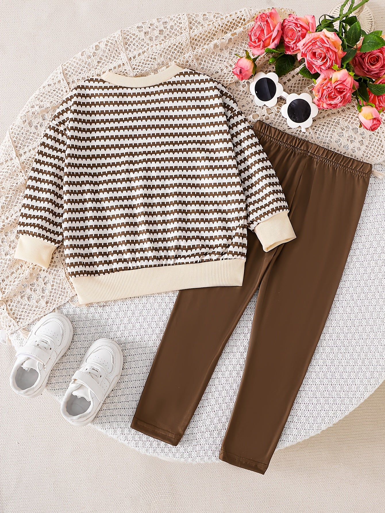 Girls' 2-Piece Floral Stripe Sweatshirt & Leggings Set