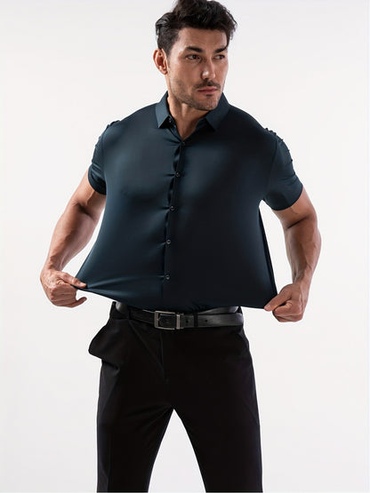 Men’s High-Stretch Lapel Short-Sleeve Shirt for Summer Casual