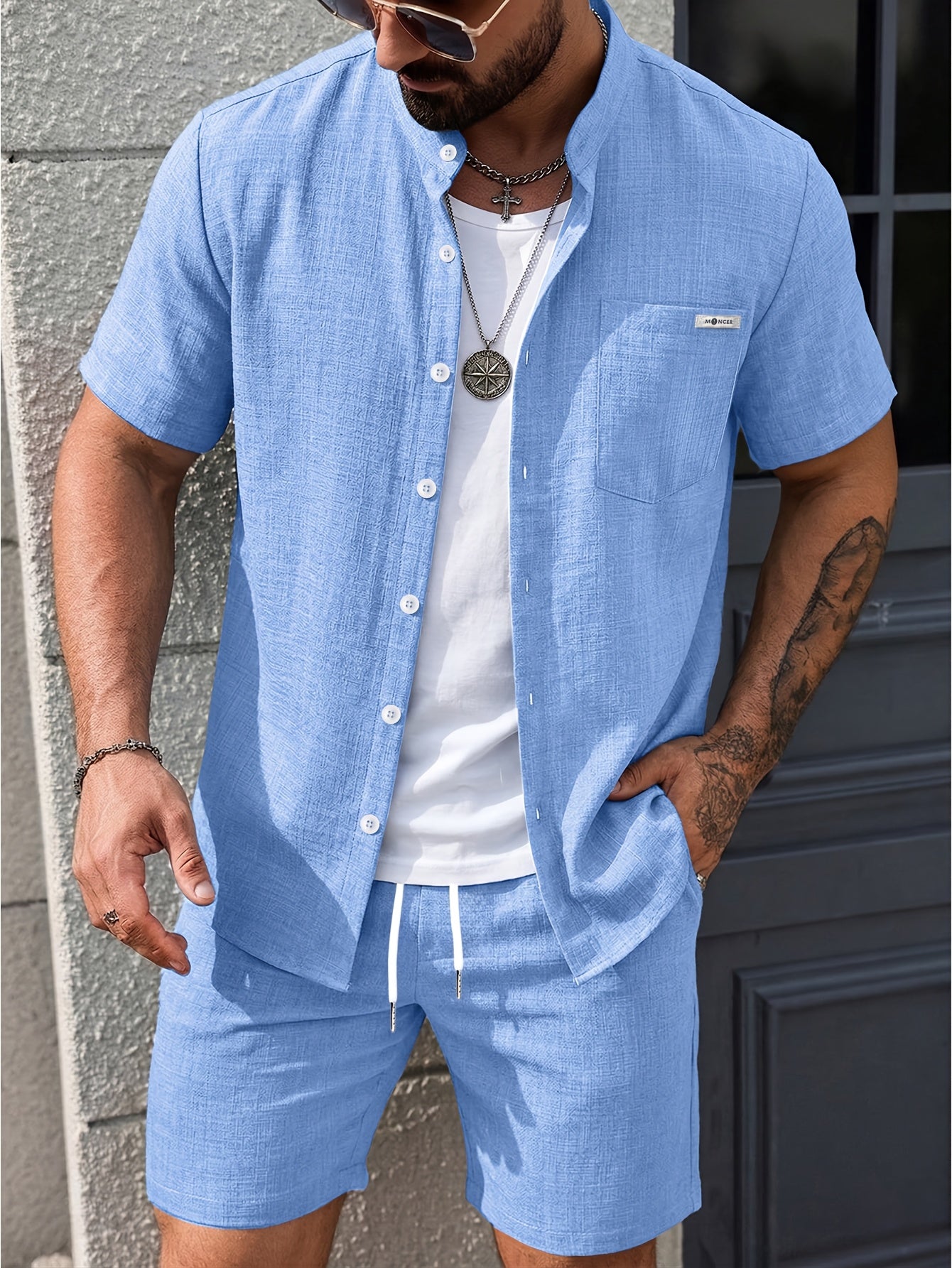Men's Summer Casual 2-Piece Set Short Sleeve Shirt & Shorts