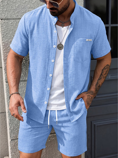 Men's Summer Casual 2-Piece Set Short Sleeve Shirt & Shorts