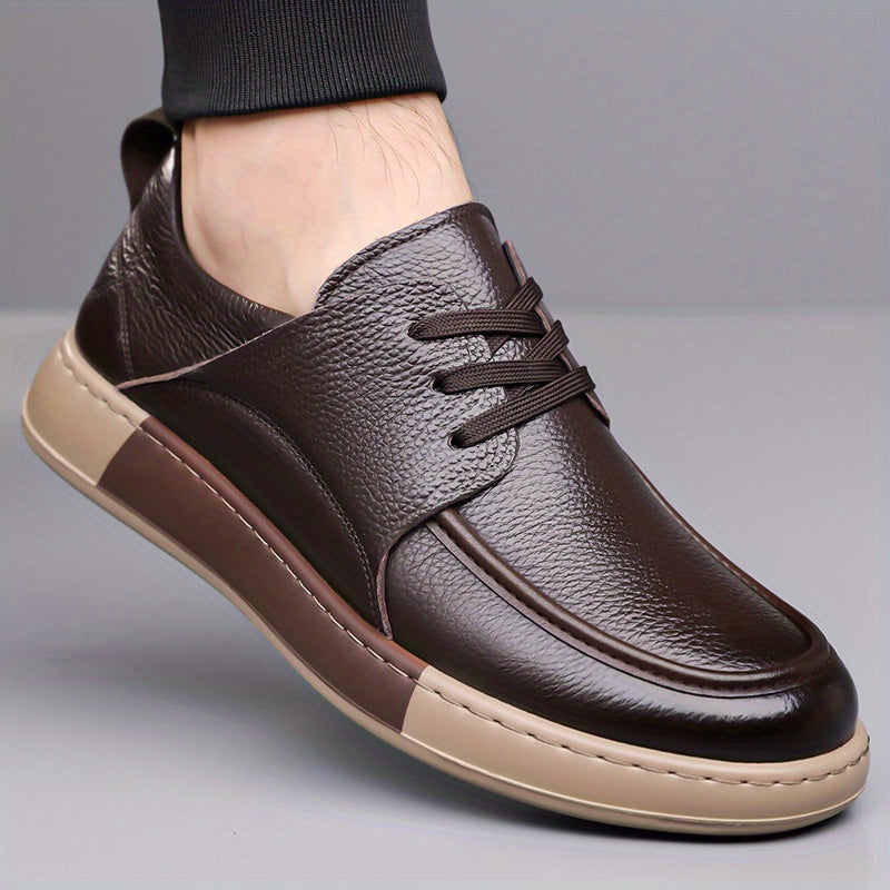 Men's Casual Lace-Up Leather Shoes with Non-Slip Rubber Sole