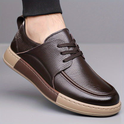 Men's Casual Lace-Up Leather Shoes with Non-Slip Rubber Sole