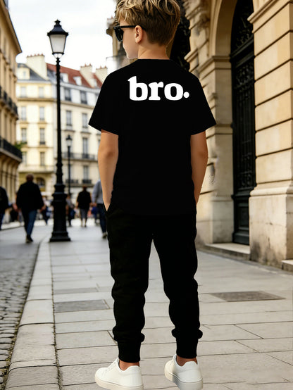 Boys' Summer Casual Shorts & Long Pants Set with 'BRO' Print