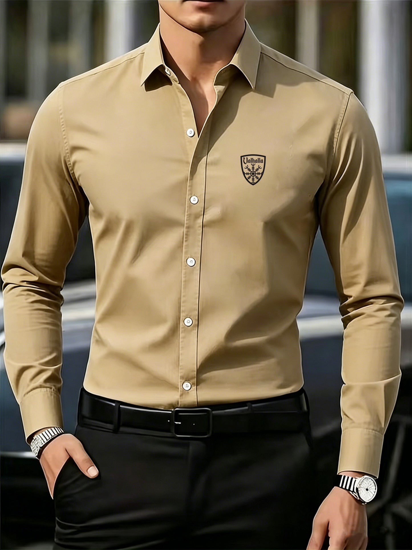 Men's Casual Business Shirt Short Sleeve Polyester Top