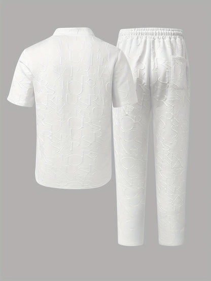 Men'S Stand Collar Loose V-Neck and Drawstring Waist Pants Henley Shirt Set