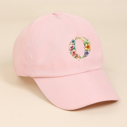 Adjustable Pink Baseball Cap for Kids with Floral Alphabet Design