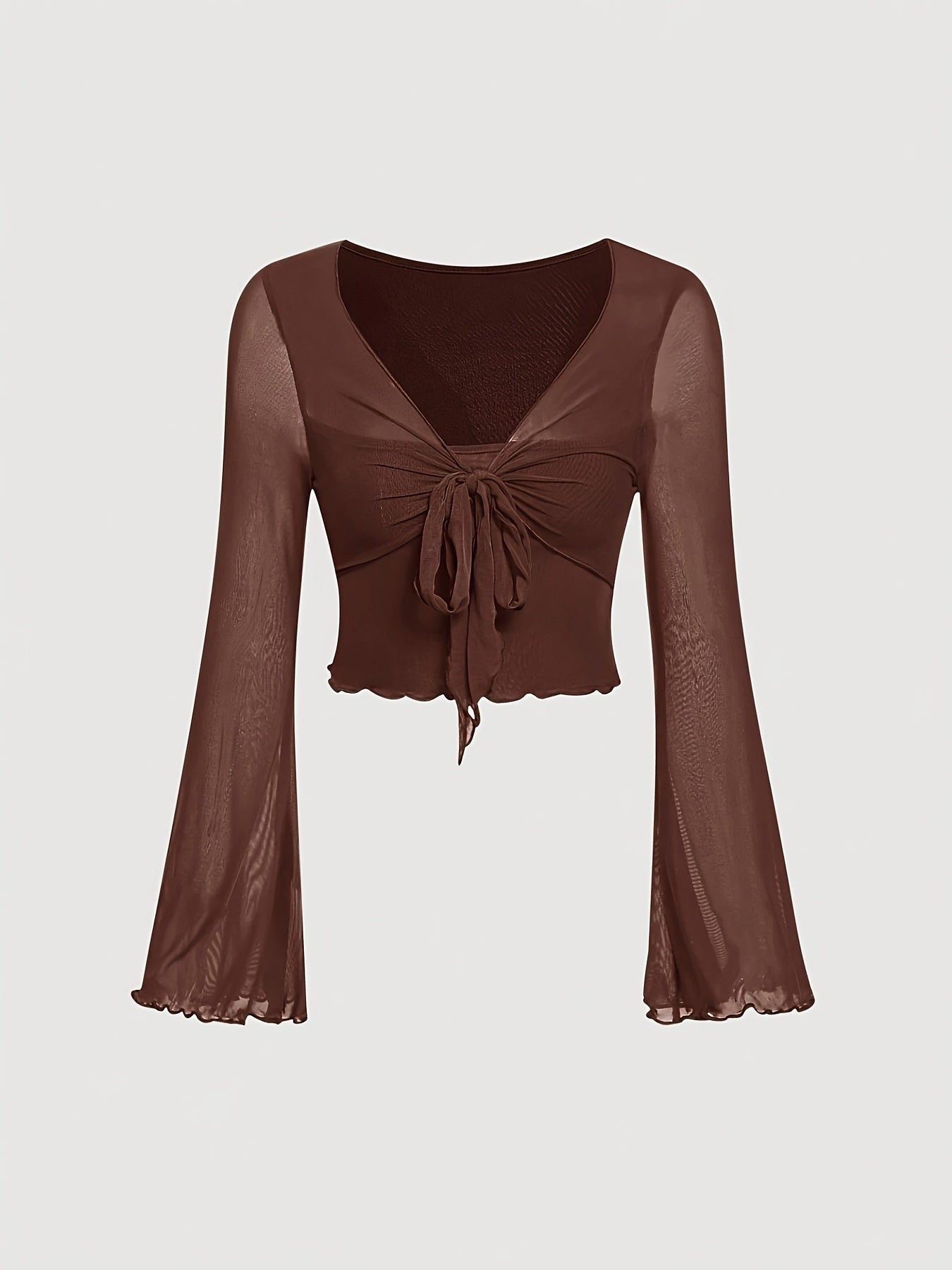 Sexy Knot Front Lettuce Trim Long Sleeve Tee