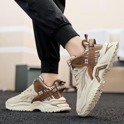Men's Sports Casual Shoes Spring/Summer New Thick-Soled Anti-Slip PU Running Shoes Fashionable Versatile Outdoor Travel Shoes