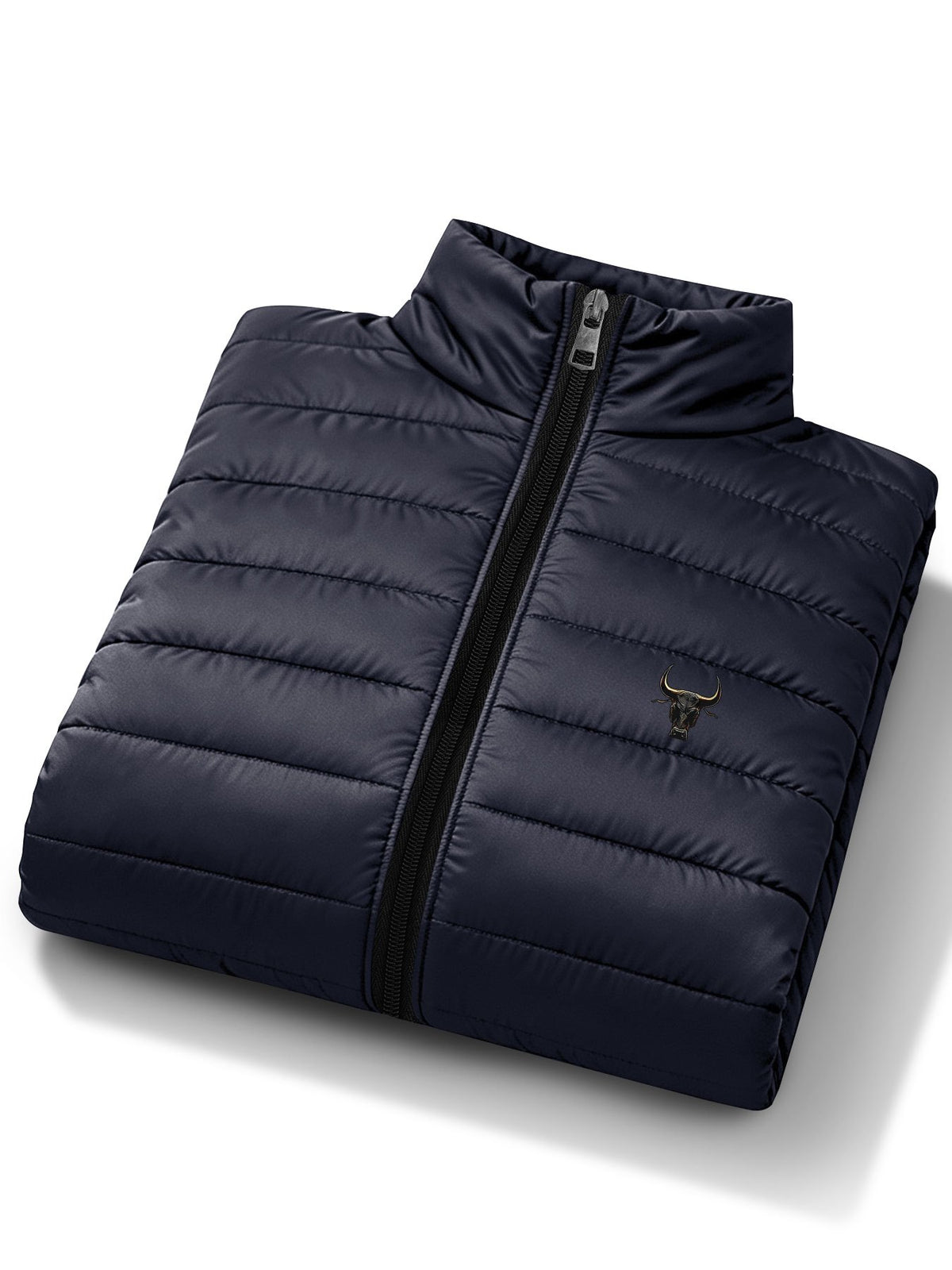 Men's Stand Collar Padded Jacket with Bull Head Print for Fall