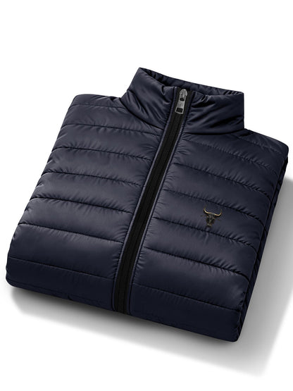 Men's Stand Collar Padded Jacket with Bull Head Print for Fall