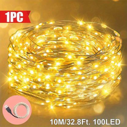 , USB LED string light, 100/50/30/10 LEDs, USB-Powered Christmas Tree & Fairy Lights, warm white, Ideal for Christmas, Halloween, Thanksgiving, wall decorations, autumn decorations, bedroom, living room, wedding, party, birth