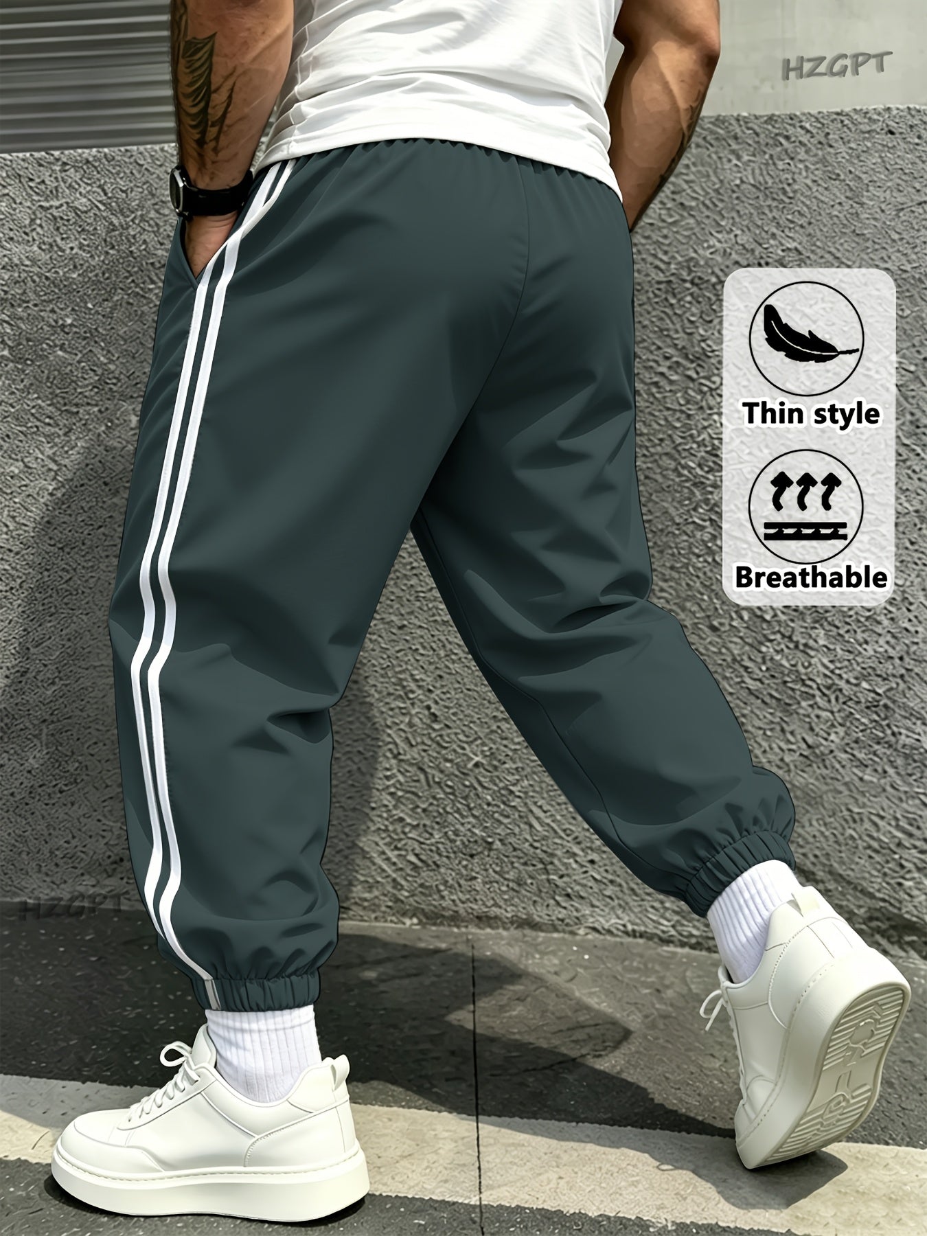Men's Side Stripe Athletic Cargo Joggers with Drawstring Waist