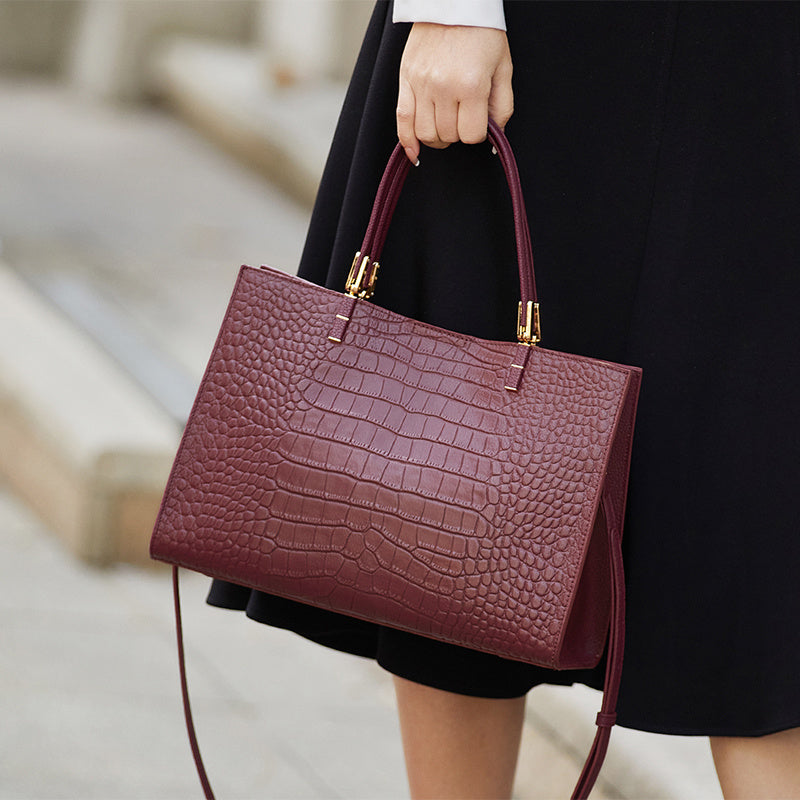 Women's Genuine Leather Crocodile Tote with Removable Strap