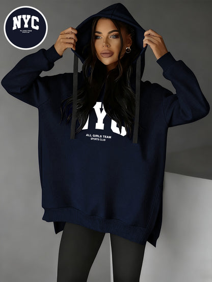 Women’s Casual Hooded Hoodie with Side Slits for Fall & Winter