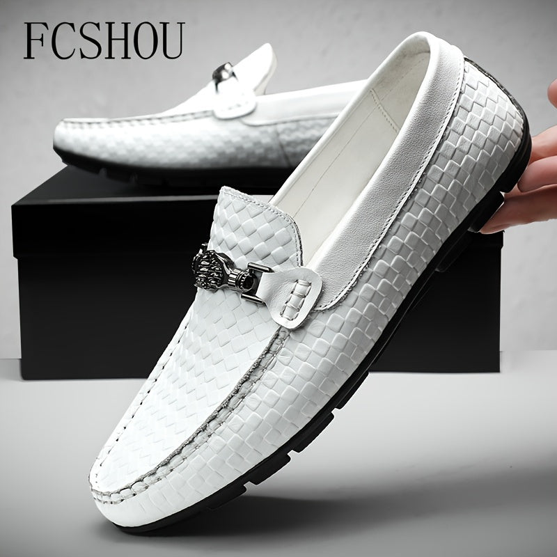 Men's Slip-On Leather Loafers with Rubber Sole - Casual Square Toe
